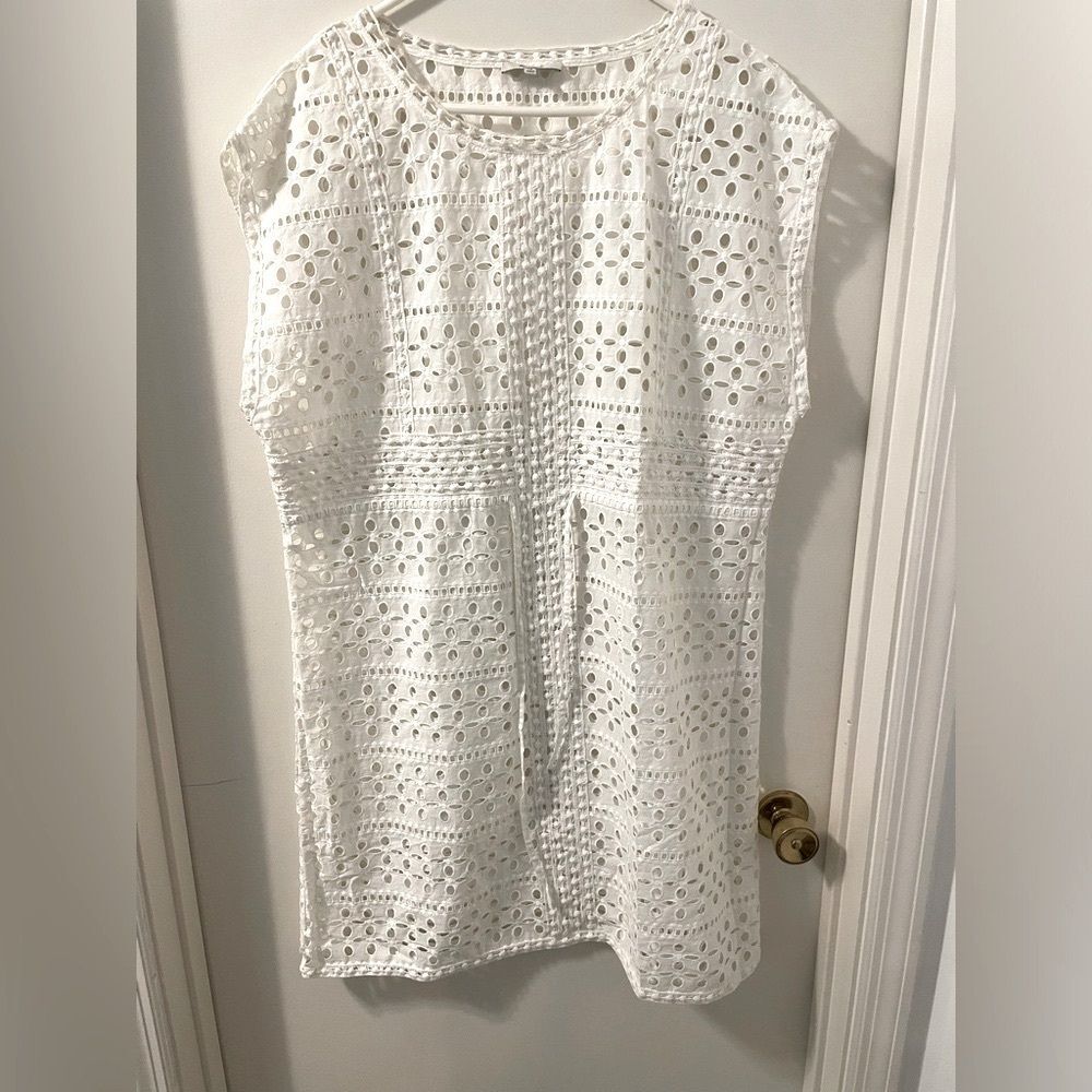 Madewell White Eyelet Unlined See Through Eyelet Dress /Swim Coverup Sz 14